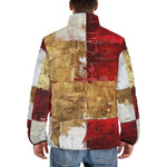 Down-Padded Puffer Jacket Modern Art Abstraction White Yellow and Red