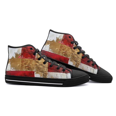 High-Top Canvas Shoes Modern Art Abstraction White Yellow and Red