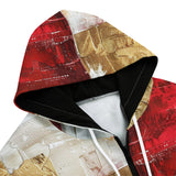 Men's Zip Up Hoodie Modern Art Abstraction White Yellow and Red