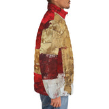 Down-Padded Puffer Jacket Modern Art Abstraction White Yellow and Red