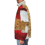 Down-Padded Puffer Jacket Modern Art Abstraction White Yellow and Red