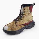 Casual Leather Chunky Boots Modern Art Abstraction White Yellow and Red