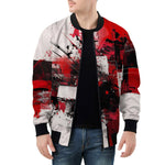 Bomber Jacket Modern Art Abstraction Black White and Red