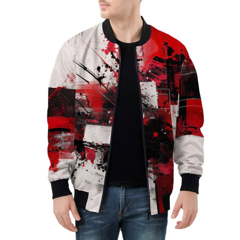 Bomber Jacket Modern Art Abstraction Black White and Red