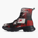 Casual Leather Chunky Boots Modern Art Abstraction Black White and Red