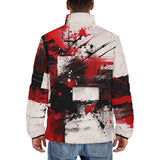 Down-Padded Puffer Jacket Modern Art Abstraction Black White and Red