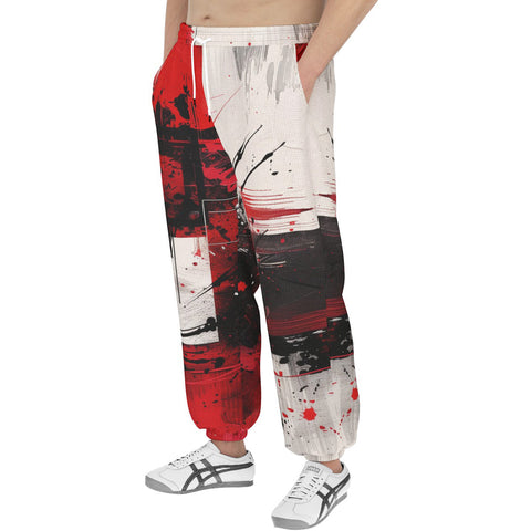 Men's Sweatpants Modern Art Abstraction Black White and Red