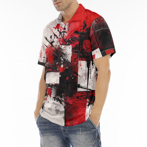 Men's Polo Shirt Modern Art Abstraction Black White and Red