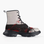 Casual Leather Chunky Boots Modern Art Abstraction Black White and Red