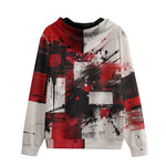 Men's Zip Up Hoodie Modern Art Abstraction Black White and Red