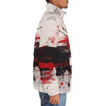 Down-Padded Puffer Jacket Modern Art Abstraction Black White and Red