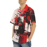 Hawaiian Shirt Modern Art Abstraction Black White and Red