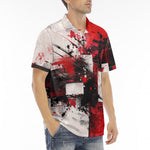 Men's Polo Shirt Modern Art Abstraction Black White and Red