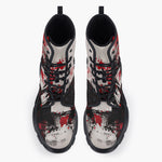 Casual Leather Chunky Boots Modern Art Abstraction Black White and Red