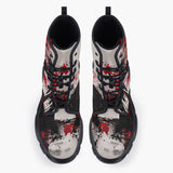 Casual Leather Chunky Boots Modern Art Abstraction Black White and Red