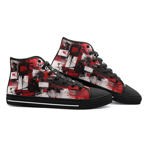 High-Top Canvas Shoes Modern Art Abstraction Black White and Red