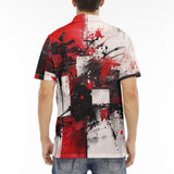 Men's Polo Shirt Modern Art Abstraction Black White and Red