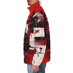 Down-Padded Puffer Jacket Modern Art Abstraction Black White and Red