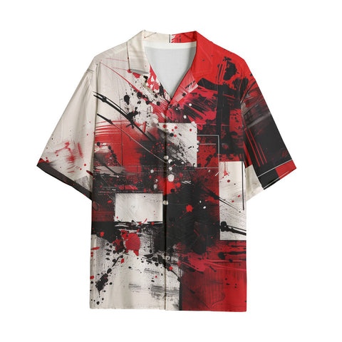 Hawaiian Shirt Modern Art Abstraction Black White and Red