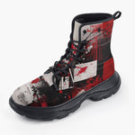 Casual Leather Chunky Boots Modern Art Abstraction Black White and Red