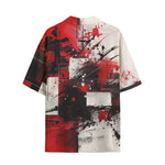 Hawaiian Shirt Modern Art Abstraction Black White and Red