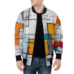 Bomber Jacket Modern Art Abstraction Blue White and Yellow