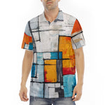 Men's Polo Shirt Modern Art Abstraction Blue White and Yellow