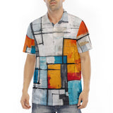 Men's Polo Shirt Modern Art Abstraction Blue White and Yellow