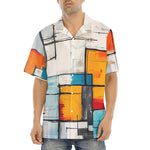 Hawaiian Shirt Modern Art Abstraction Blue White and Yellow