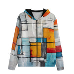 Men's Zip Up Hoodie Modern Art Abstraction Blue White and Yellow