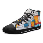 High-Top Canvas Shoes Modern Art Abstraction Blue White and Yellow