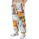 Men's Sweatpants Modern Art Abstraction Blue White and Yellow