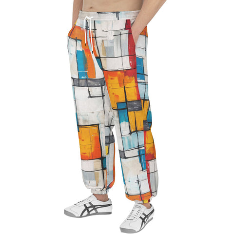 Men's Sweatpants Modern Art Abstraction Blue White and Yellow