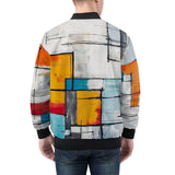 Bomber Jacket Modern Art Abstraction Blue White and Yellow