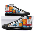 High-Top Canvas Shoes Modern Art Abstraction Blue White and Yellow