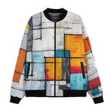 Bomber Jacket Modern Art Abstraction Blue White and Yellow