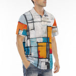 Men's Polo Shirt Modern Art Abstraction Blue White and Yellow