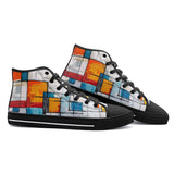 High-Top Canvas Shoes Modern Art Abstraction Blue White and Yellow