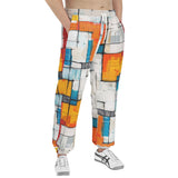 Men's Sweatpants Modern Art Abstraction Blue White and Yellow