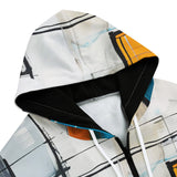 Men's Zip Up Hoodie Modern Art Abstraction Blue White and Yellow