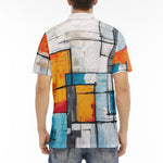Men's Polo Shirt Modern Art Abstraction Blue White and Yellow