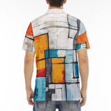 Men's Polo Shirt Modern Art Abstraction Blue White and Yellow