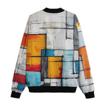 Bomber Jacket Modern Art Abstraction Blue White and Yellow