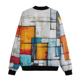 Bomber Jacket Modern Art Abstraction Blue White and Yellow