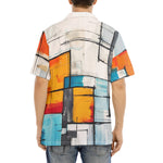 Hawaiian Shirt Modern Art Abstraction Blue White and Yellow