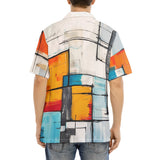 Hawaiian Shirt Modern Art Abstraction Blue White and Yellow