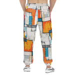 Men's Sweatpants Modern Art Abstraction Blue White and Yellow