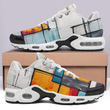 Air Cushion Sneakers Modern Art Abstraction Blue White and Yellow