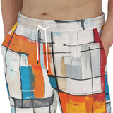 Men's Sweatpants Modern Art Abstraction Blue White and Yellow