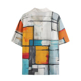 Hawaiian Shirt Modern Art Abstraction Blue White and Yellow